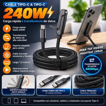 Cable Tipo -C Power 2 en 1 - Carga Rapida 240W de 1,50 Metros