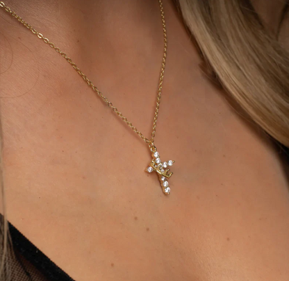 Collar Cruz Y Corona Mujer Con Circonias Brillantes