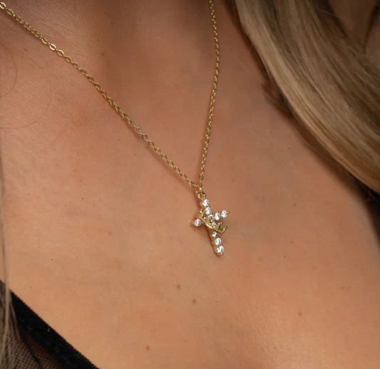Collar Cruz Y Corona Mujer Con Circonias Brillantes